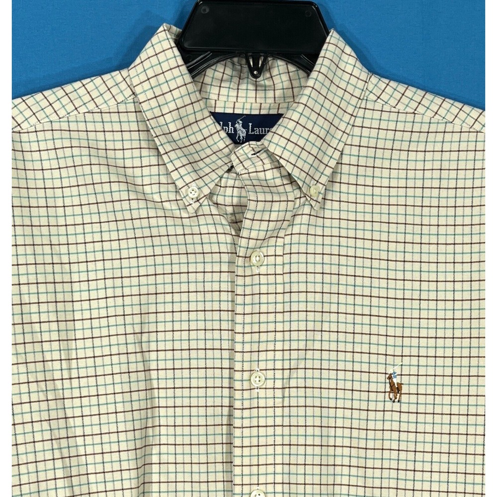 RALPH LAUREN POLO Ivory Graph Check DRESS SHIRT Sleeves Hemmed 2" Shorter 16-33 - Picture 2 of 6